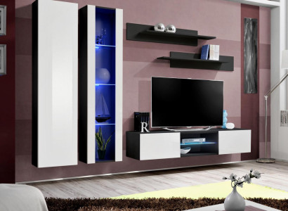 Modern Wall unit Set Black Hanging Display case Designer Living room Furniture TV lowboard