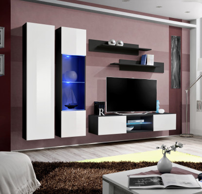 Wall unit set 5 pieces. Living room TV cabinet Shelf Modern Suite Hanging Display case Wood new