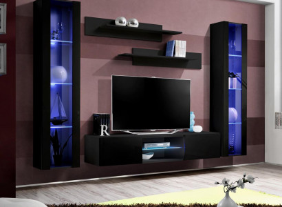 Suite TV cabinet set 5 pieces. Black Wall unit wall cabinet TV lowboard design new