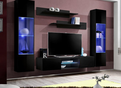 Wall unit Black Wall Shelves Complete Designer Furnishings Hanging Display case new