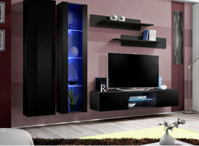 Living room Complete Black Wall unit wall cabinet hanging display case new