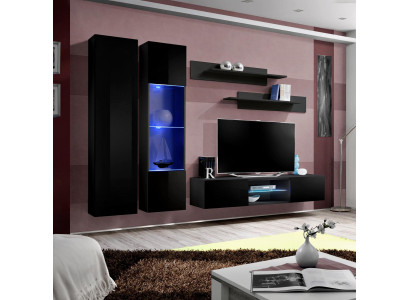 Black Complete Wall unit Living room Hanging Display case wall cabinet new