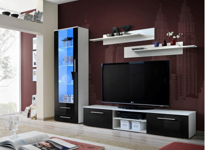 Living room furniture White Wall unit Sideboard TV lowboard Display case High gloss shelves
