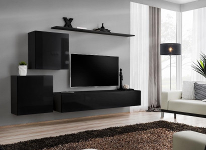 Wall unit Living room Set Black Sideboard Wall shelves 4-piece set wall cabinet