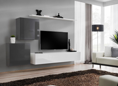 Wall unit Living room Set 4-piece style Modern Lowboard Wall shelf White wall cabinet
