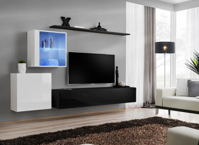 Wall unit 260cm TV-cabinet Sideboard tv stand Luxury Living room furniture Wood Black