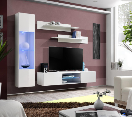 Designer Living room White Furnishings Luxury Wall unit Complete Set Hanging Display case