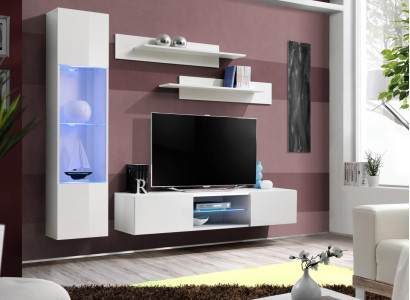 Designer Living room White Furnishings Luxury Wall unit Complete Set Hanging Display case