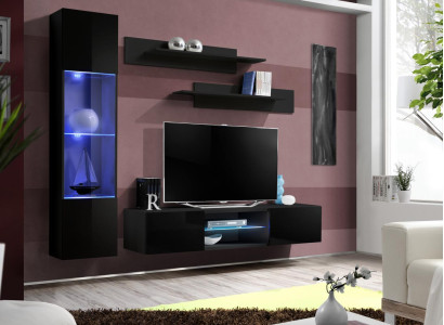 Black Living room Luxury Wall unit Hanging ShowcaseModern TV Lowboard Wood new