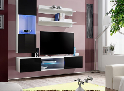 Living room Luxury Hanging Display case Furniture Wall unit TV Lowboard Wall shelf Wood Modern