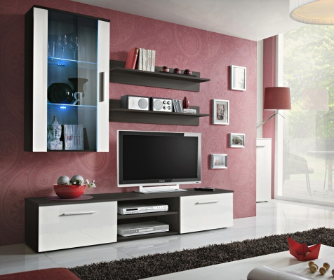 Wall unit Complete e 5tlg.Living room Furnishings Set Shelves Wall cabinet TV lowboard