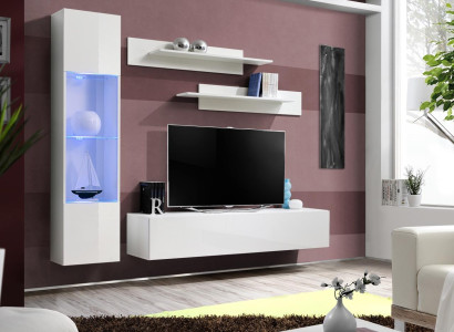 Living room furniture White Wall unit Designer Luxury TV Stand Hanging Display case Shelves