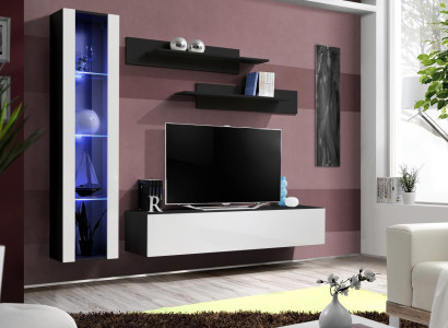 Designer Wall unit Set 4pcs Black Living room furniture Hanging Display case Furnishings