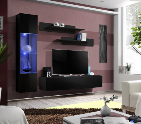 Wall unit Group TV-cabinet Lowboard TV Stand Black Living room Set 4-piece new