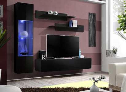 Wall unit Group TV-cabinet Lowboard TV Stand Black Living room Set 4-piece new
