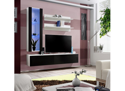 Design hanging display case shelves wall unit set 4 pieces living room TV lowboard furniture