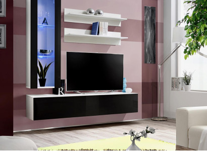 Design hanging display case shelves wall unit set 4 pieces living room TV lowboard furniture
