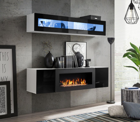 Black Hanging Wardrobe Wooden Furniture High Gloss Sideboard Designer Complete Wall unit