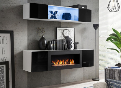 Designer hanging sideboard wooden furniture complete black luxury wall unit 2 pcs. new