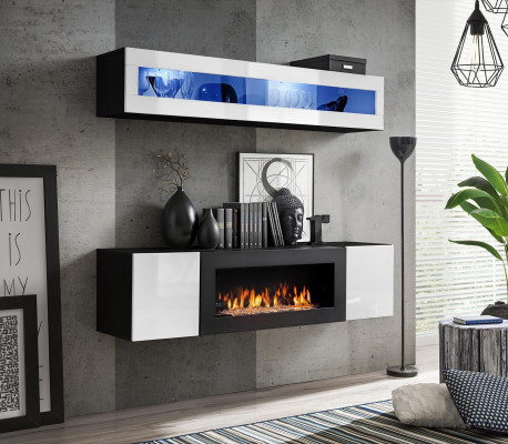 Wall unit set 2-piece sideboard with fireplace wardrobe living room high gloss furniture new
