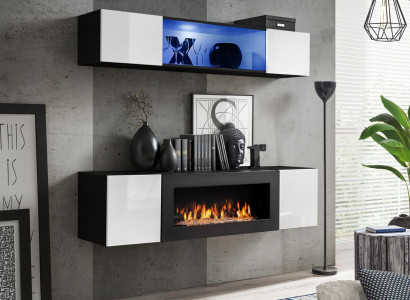 Hanging sideboard living room high gloss with fireplace furniture wall cabinet wardrobe 2 pieces.