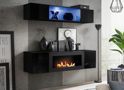 Suite 2-piece hanging sideboard with fireplace wardrobe complete living room high gloss