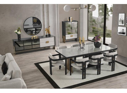 Modern Dining room set Dining table 8x Chairs Sideboard Mirror 11pcs