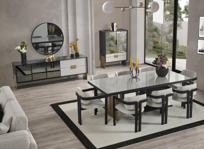 Modern Dining room set Dining table 8x Chairs Sideboard Mirror 11pcs