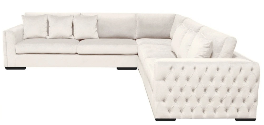 Corner sofa Cream Corner suite Upholstery Velvet fabric Furniture Design Living landscape Couch