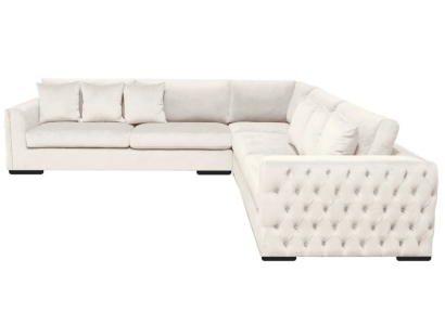 Corner sofa Cream Corner suite Upholstery Velvet fabric Furniture Design Living landscape Couch
