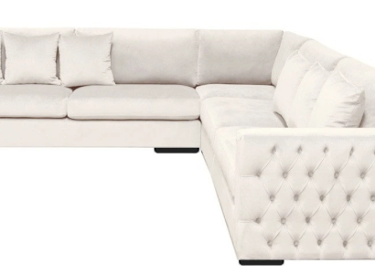 Corner sofa Cream Corner suite Upholstery Velvet fabric Furniture Design Living landscape Couch