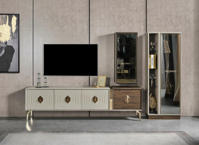 Designer living room set luxury TV lowboard display case wall cabinet 3 pieces