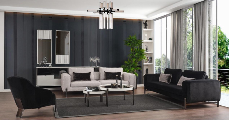 Living room Sofa set 3+3 Seater Designer Black Armchair Luxury 3-piece