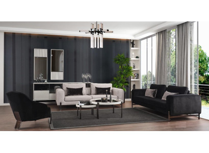 Living room Sofa set 3+3 Seater Designer Black Armchair Luxury 3-piece