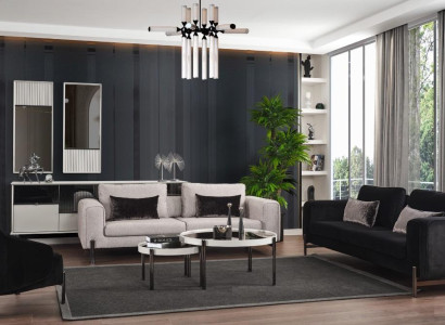 Living room Sofa set 3+3 Seater Designer Black Armchair Luxury 3-piece