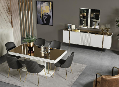 Stylish Dining room set Dining table Chairs Sideboard Designer Mirror