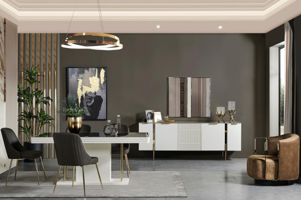 Stylish Dining room set Dining table Chairs Sideboard Designer Mirror