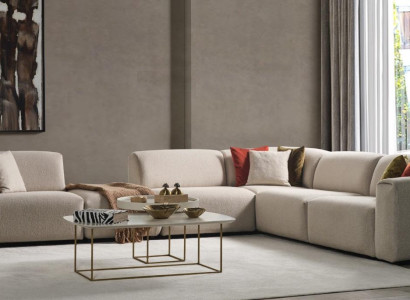 Beige Living room Sofa Designer Corner sofa L-shape Luxury Couch Upholstered furniture
