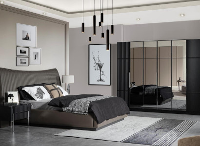 Modern Bedroom Set Designer Double bed 2x Bedside tables Wardrobe