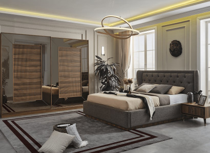 Bedroom set Upholstered bed 2x Bedside tables Wardrobe 4-piece set
