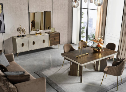 Luxurious Dining room Set Stylish Dining table 6x Chairs Sideboard Mirror