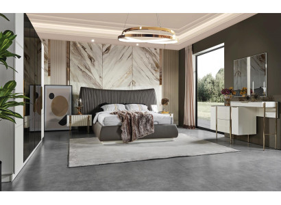 Modern bedroom set Designer Set Bed 2x Bedside tables 5 pieces.