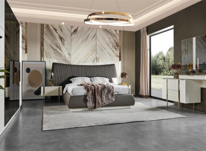 Modern bedroom set Designer Set Bed 2x Bedside tables 5 pieces.