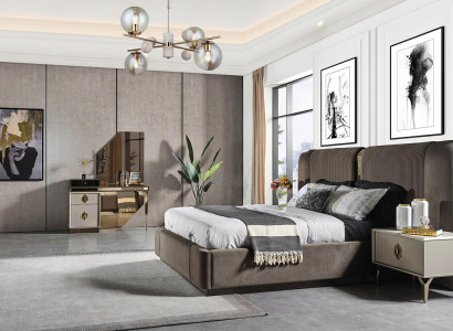 Bedroom set Designer Bed 2x Bedside tables Dressing table Mirror