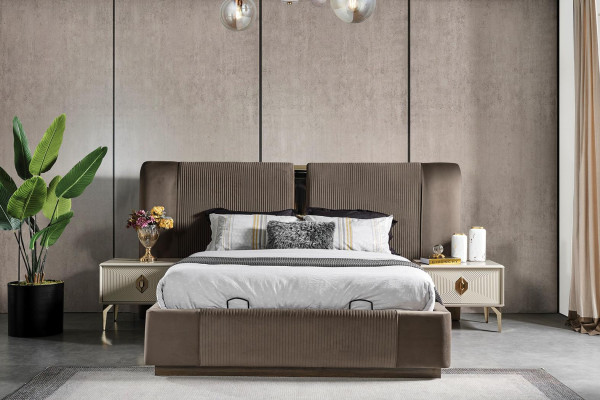 Bedroom set Designer Bed 2x Bedside tables Dressing table Mirror