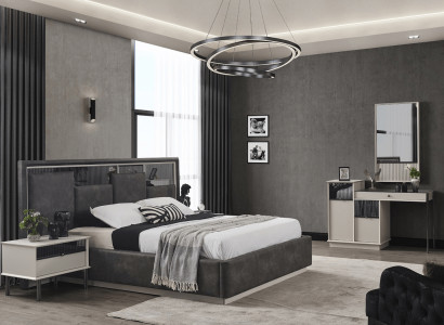 Gray Bedroom Bed 2x Bedside tables Dressing table Luxury Mirror 4pcs