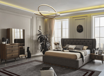 Modern Bedroom Set Designer Bed 2x Bedside tables Chest of drawers Mirror