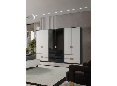 Black-White Bedroom Wardrobe Modern 6-Door Wardrobe