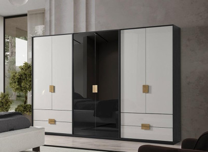 Black-White Bedroom Wardrobe Modern 6-Door Wardrobe