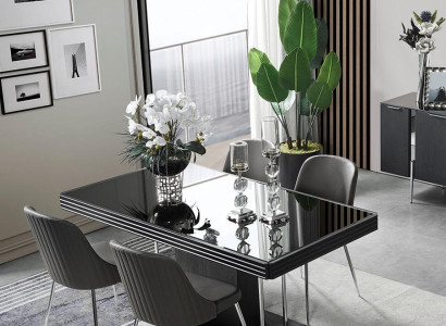 Black dining room set luxury dining table designer 4x chairs 5-piece set